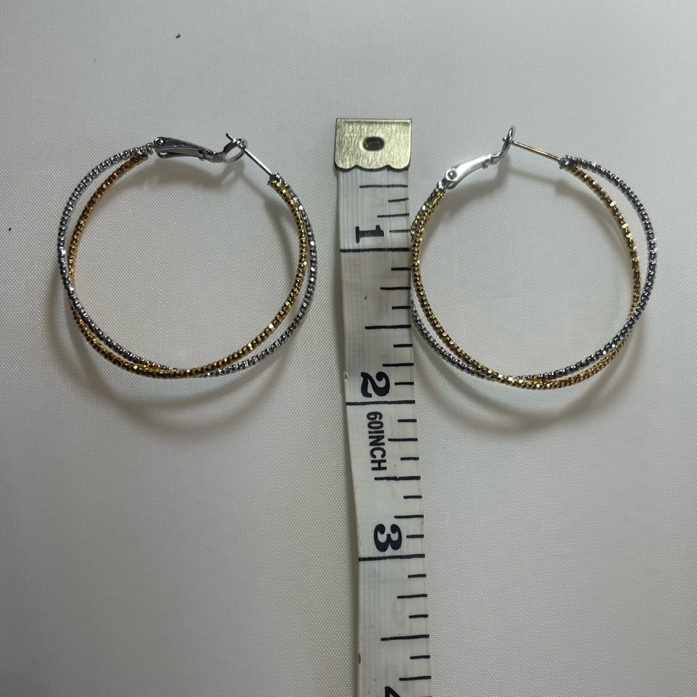 14KT Gold Plated Silver and Gold Hoop Earrings - Picture 4 of 6